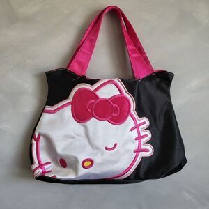 Black Hello Kitty Purse Large Tote Shoulder Bag with Pink flower Sanrio 2010